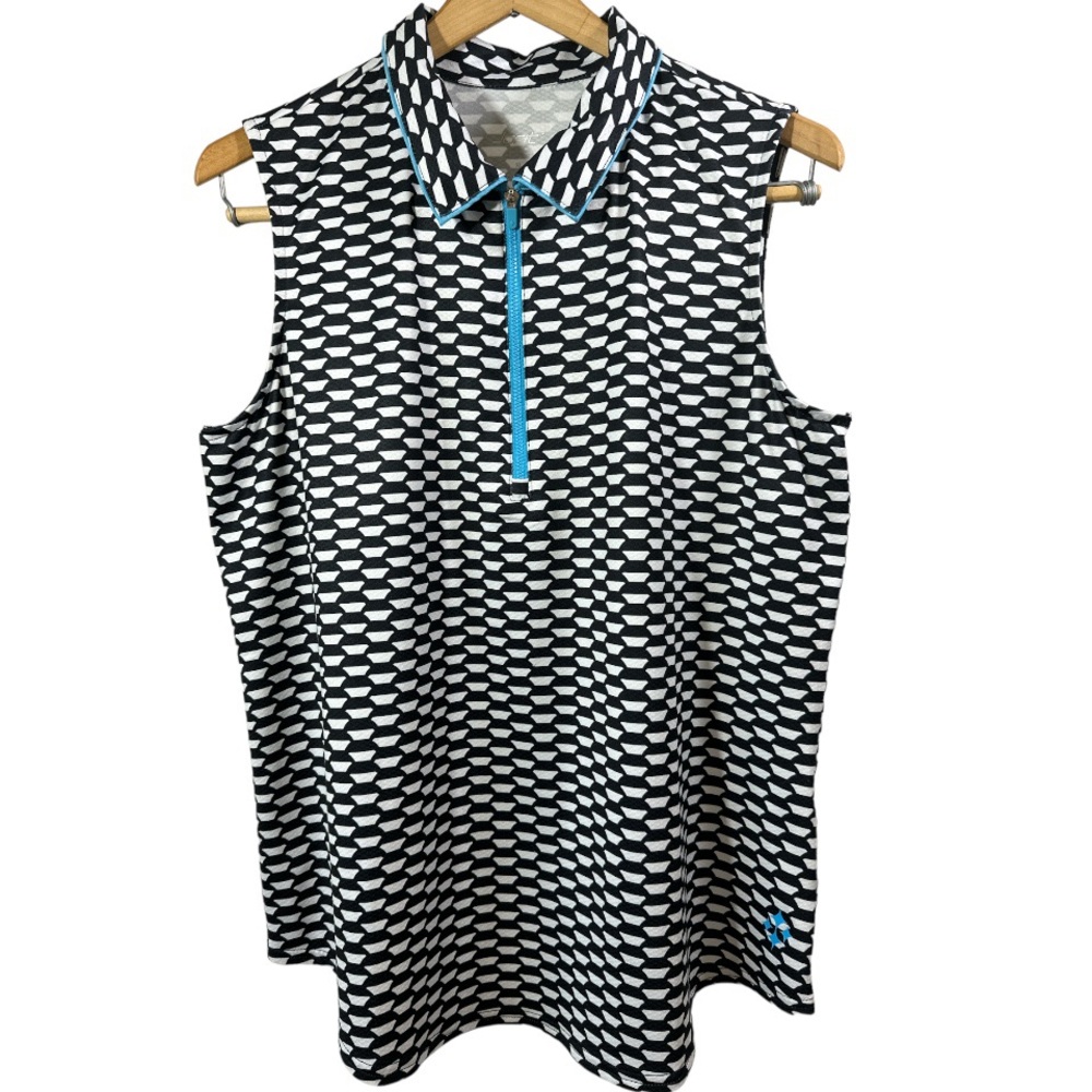 Jofit Black and White Sleeveless Top with Blue Accents